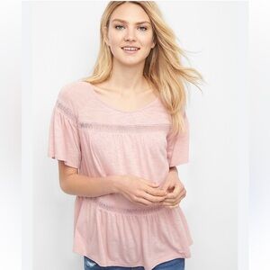 Gap Blush Pink Lace Flutter Tee Size Medium